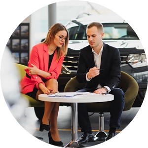 woman man car dealership