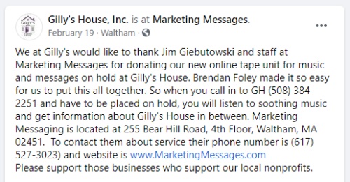 Marketing Messages Gilly's House Facebook