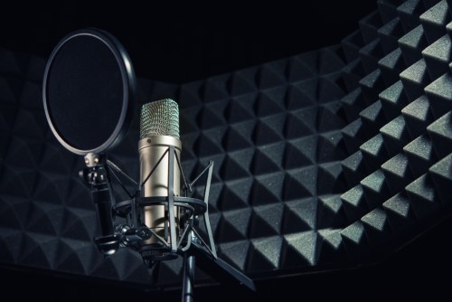 voice talent recording microphone in studio