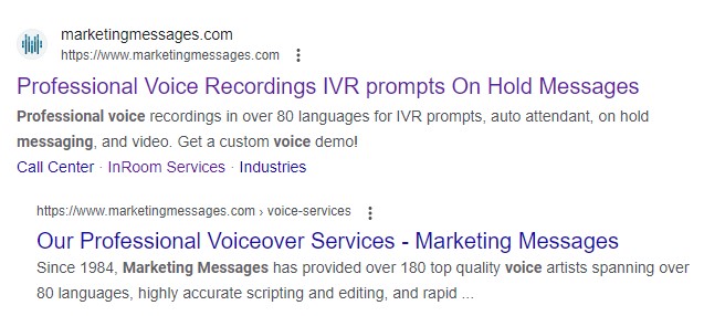 Marketing Messages Google search summary
